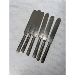 Rogers Nickel Silver Dinner Knives Set of 6 Floral Ornate Vintage Flatware